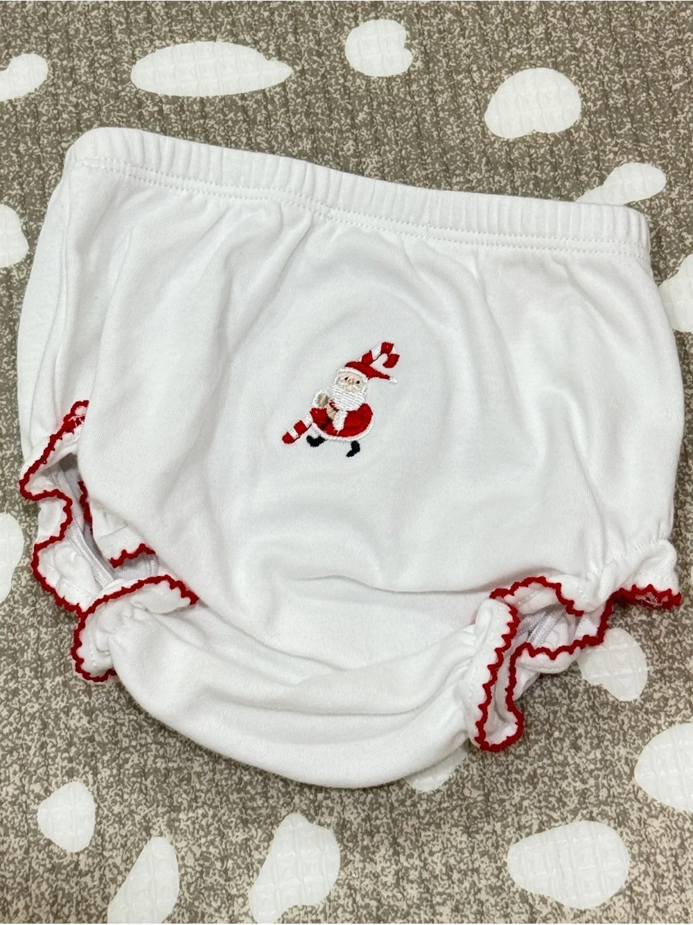 Kissy Kissy embroidered bloomers diaper cover Christmas santa pima cotton ruffle